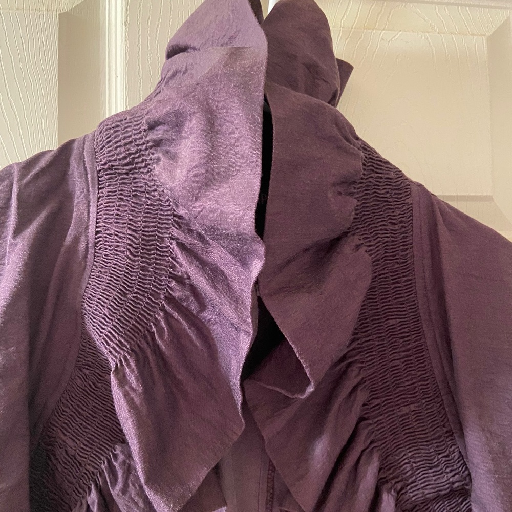 Elegant Apricot Brand Purple Jacket with Ruffled Accents - Size Large